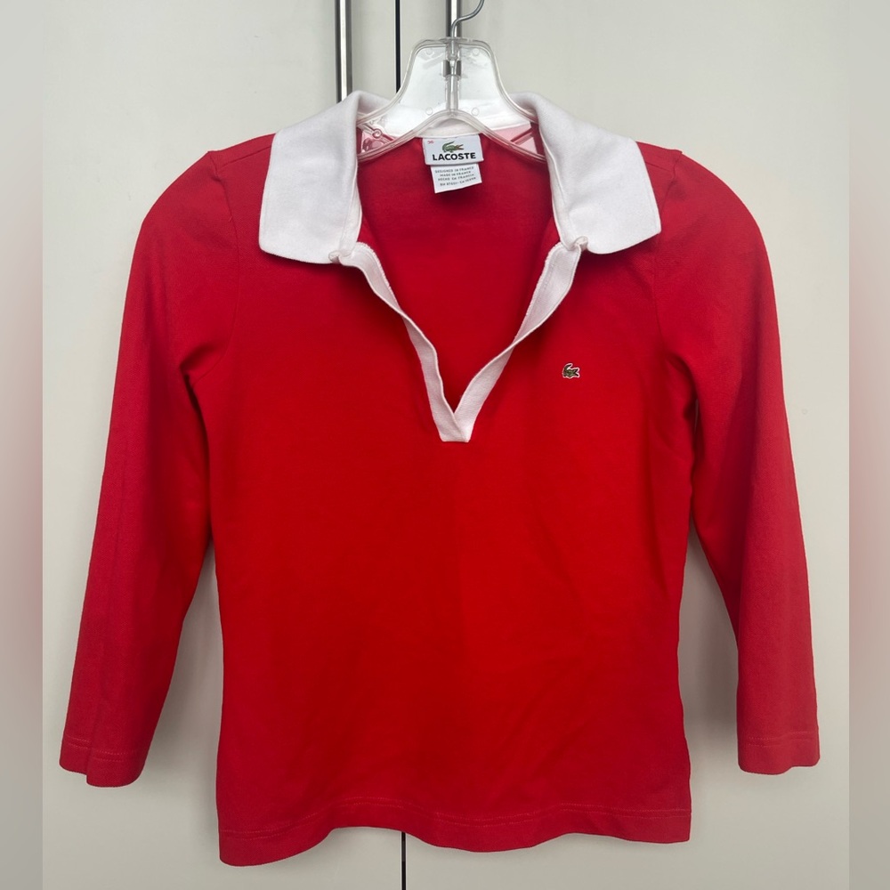 Lacoste red polo white collar